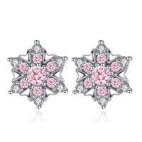 Brass Stud Earring Snowflake platinum plated for woman & with cubic zirconia nickel lead & cadmium free Sold By Pair