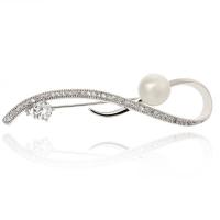 Brass Brooch, with ABS Plastic Pearl & Cubic Zirconia, platinum plated, Unisex, nickel, lead & cadmium free, 58x13.5mm, Sold By PC