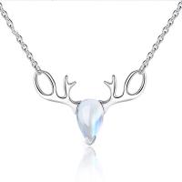 925 Sterling Silver Necklaces, Antlers, platinum plated, oval chain & for woman & with cubic zirconia, 12x19mm, Length:Approx 17.7 Inch, Sold By PC