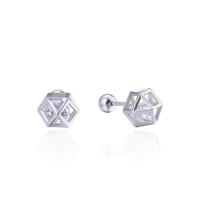 925 Sterling Silver Stud Earrings, platinum color plated, for woman & with cubic zirconia, 6.6x8.8mm, Sold By Pair
