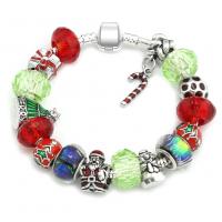 Zinc Alloy European Bracelet with Crystal & Lampwork silver color plated & snake chain & for woman & enamel Sold By Strand