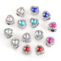 Zinc Alloy European Beads Heart silver color plated with rhinestone lead & cadmium free Approx 5mm Sold By Bag