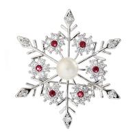 Brass Brooch with ABS Plastic Pearl & Cubic Zirconia Snowflake platinum plated Unisex nickel lead & cadmium free Sold By PC