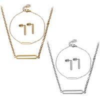 Fashion Stainless Steel Jewelry Sets, bracelet & earring & necklace, with 2Inch, 1Inch extender chain, Rectangle, plated, oval chain & for woman, more colors for choice, 18x3mm, 2mm, 18x3mm, 1.5mm, 3x15mm, Length:Approx 17 Inch, Approx 6.5 Inch, Sold By Set