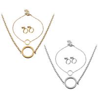 Fashion Stainless Steel Jewelry Sets, bracelet & earring & necklace, with 2Inch, 1Inch extender chain, Donut, plated, oval chain & for woman, more colors for choice, 13x10mm, 1.5mm, 14x10mm, 1.5mm, 10x10mm, Length:Approx 16 Inch, Approx 7 Inch, Sold By Set