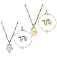 Fashion Stainless Steel Jewelry Sets, bracelet & earring & necklace, with 2Inch, 1Inch extender chain, Hamsa, plated, oval chain & for woman, more colors for choice, 8x16mm, 1.5mm, 16x9mm, 1.5mm, 9x12mm, Length:Approx 17 Inch, Approx 7 Inch, Sold By Set