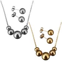 Fashion Stainless Steel Jewelry Sets, earring & necklace, with 2Inch extender chain, plated, oval chain & for woman, more colors for choice, 9x10mm, 1.5mm, 8x8mm, Length:Approx 18 Inch, Sold By Set