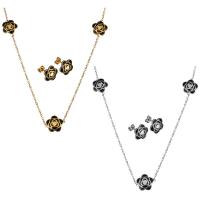 Fashion Stainless Steel Jewelry Sets sweater chain necklace & earring with 2Inch extender chain Flower plated oval chain & for woman & enamel 2mm Length Approx 30 Inch Sold By Set