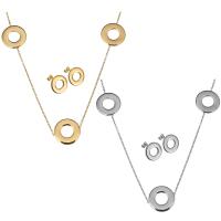 Fashion Stainless Steel Jewelry Sets, sweater chain necklace & earring, with 2Inch extender chain, Donut, plated, oval chain & for woman, more colors for choice, 29x25mm, 2mm, 18x18mm, Length:Approx 32 Inch, Sold By Set