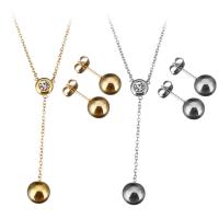 Fashion Stainless Steel Jewelry Sets earring & necklace with 2Inch extender chain Round plated oval chain & for woman & with rhinestone 1.5mm Length Approx 18 Inch Sold By Set
