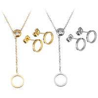 Fashion Stainless Steel Jewelry Sets earring & necklace with 2Inch extender chain Donut plated oval chain & for woman & with rhinestone 1.5mm Length Approx 17 Inch Sold By Set