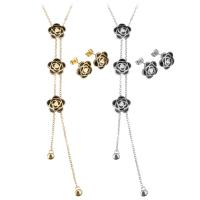 Fashion Stainless Steel Jewelry Sets, earring & necklace, with 2Inch extender chain, Flower, plated, oval chain & for woman & enamel, more colors for choice, 14x14mm, 2mm, 14x14mm, Length:Approx 20 Inch, Sold By Set
