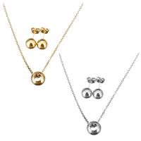 Fashion Stainless Steel Jewelry Sets, earring & necklace, with 2Inch extender chain, plated, oval chain & for woman, more colors for choice, 8x10mm, 1.5mm, 8x8mm, Length:Approx 18 Inch, Sold By Set