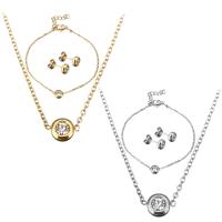 Fashion Stainless Steel Jewelry Sets bracelet & earring & necklace with 2Inch 1Inch extender chain Flat Round plated oval chain & for woman & with rhinestone 1.5mm 1.5mm Length Approx 16 Inch Approx 7 Inch Sold By Set