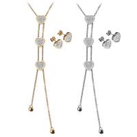 Stainless Steel Jewelry Set, earring & necklace, with Rhinestone Clay Pave, with 2Inch extender chain, Heart, plated, oval chain & for woman, more colors for choice, 12x12mm, 2mm, 12x12mm, Length:Approx 20 Inch, Sold By Set