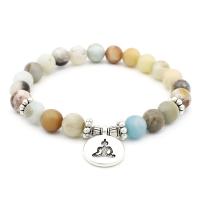 Tibetan Style Bracelet, with ​Amazonite​, antique silver color plated, Unisex, 8mm, Length:Approx 7.6 Inch, 5Strands/Lot, Sold By Lot