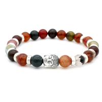 Gemstone Bracelet, with Tibetan Style, antique silver color plated, different materials for choice & Unisex, 8mm, Length:Approx 7.4 Inch, 5Strands/Lot, Sold By Lot