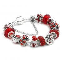 Tibetan Style European Bracelet, with Rhinestone Clay Pave & Lampwork, antique silver color plated, different length for choice & Unisex & snake chain & enamel, Sold Per Approx 6.7-8.6 Inch Strand