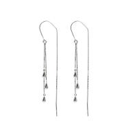 925 Sterling Silver Thread Through Earrings, silver color plated, for woman, 70mm, Sold By Pair