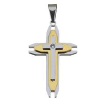 Stainless Steel Cross Pendants, plated, with rhinestone, 26x43x5mm, Hole:Approx 5x8mm, Sold By PC