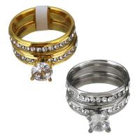 Rhinestone-Edelstahl -Finger-Ring, Edelstahl, plattiert, für Frau & mit Strass, keine, 11mm, Größe:9, 2PCs/setzen, verkauft von setzen
