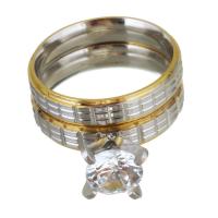 Rhinestone-Edelstahl -Finger-Ring, Edelstahl, plattiert, für Frau & mit Strass, 10mm, Größe:6, 2PCs/setzen, verkauft von setzen