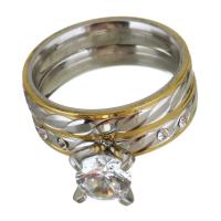 Rhinestone-Edelstahl -Finger-Ring, Edelstahl, plattiert, für Frau & mit Strass, 10mm, Größe:8, 2PCs/setzen, verkauft von setzen