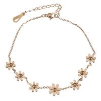 Stainless Steel Jewelry Bracelet, with 2Inch extender chain, Flower, rose gold color plated, oval chain & for woman, 13x9mm, 1mm, Sold Per Approx 8 Inch Strand