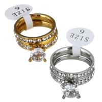 Rhinestone Stainless Steel Finger Ring plated for woman & with rhinestone 8mm US Ring Sold By Set