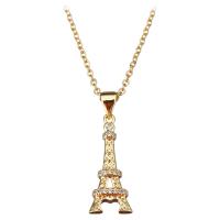 Stainless Steel Jewelry Necklace, with 1.5Inch extender chain, Eiffel Tower, gold color plated, oval chain & for woman & with rhinestone, 9x22mm, 2mm, Sold Per Approx 18 Inch Strand