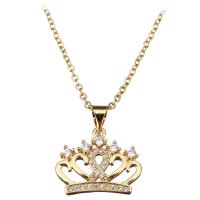 Stainless Steel Jewelry Necklace with 1.5Inch extender chain Crown gold color plated oval chain & for woman & with rhinestone 2mm Sold Per Approx 18 Inch Strand