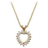 Stainless Steel Jewelry Necklace, with 1.5Inch extender chain, Heart, gold color plated, oval chain & for woman & with rhinestone, 13x19mm, 2mm, Sold Per Approx 18 Inch Strand