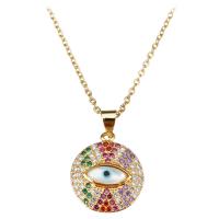 Stainless Steel Necklace, with Resin, with 1.5Inch extender chain, Flat Round, gold color plated, evil eye pattern & oval chain & for woman & with rhinestone, 16x19mm, 2mm, Sold Per Approx 18 Inch Strand