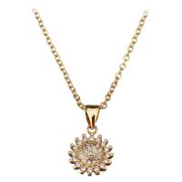 Stainless Steel Jewelry Necklace, with 1.5Inch extender chain, Flower, gold color plated, oval chain & for woman & with rhinestone, 10x12mm, 2mm, Sold Per Approx 18 Inch Strand