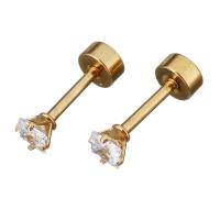 Stainless Steel Piercing Earring, with Crystal,  Square, gold color plated, for woman & faceted, 4x4x11mm, 12Pairs/Lot, Sold By Lot