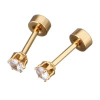 Stainless Steel Ear Piercing Jewelry gold color plated for woman & with rhinestone Sold By Lot