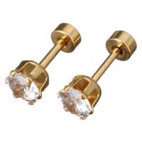 Stainless Steel Ear Piercing Jewelry, with Crystal, Flower, gold color plated, for woman & faceted, 6x6x11mm, 12Pairs/Lot, Sold By Lot