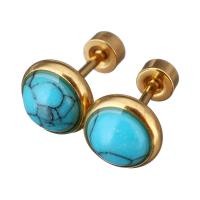 Bijoux de piercing d'oreille en acier inoxydable, avec turquoise synthétique, Placage de couleur d'or, pour femme, 8x8x13mm, 12pairescouple/lot, Vendu par lot