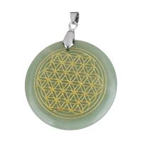 Green Aventurine Pendant, with brass bail, Flat Round, silver color plated, 37.50x37.50x6mm, Hole:Approx 4x5.5mm, Sold By PC