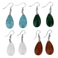 Brass Drop Earring with Gemstone Teardrop silver color plated 47mm Sold By Pair