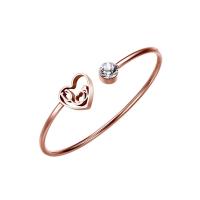 Stainless Steel Cuff Bangle Heart plated for woman & with rhinestone 2.5mm 8mm Inner Approx 60mm Sold By PC