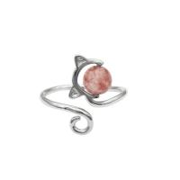 925 Sterling Silver Cuff Finger Ring, with Strawberry Quartz, silver color plated, for woman, US Ring Size:7, Sold By PC