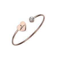 Stainless Steel Cuff Bangle, Heart, plated, for woman & with rhinestone, 8mm, 15mm, Inner Diameter:Approx 60mm, Sold By PC