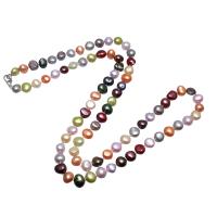 Ожерелье из пресноводных жемчуг на латунной цепочке, Пресноводные жемчуги, с Латунь, Форма картофеля, различной длины для выбора & Женский, 8-9mm, продается Strand