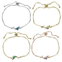 Brass Bracelet, with Opal, Dolphin, plated, adjustable & box chain & for woman, more colors for choice, 18x8mm, 1mm, Length:Approx 5-8 Inch, 5Strands/Lot, Sold By Lot