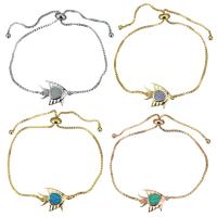 Brass Bracelet, with Opal, Fish, plated, adjustable & box chain & for woman, more colors for choice, 18x13mm, 1mm, Length:Approx 5-8 Inch, 5Strands/Lot, Sold By Lot