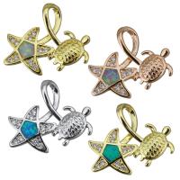 Brass Pendant, with Opal, Turtle, plated, micro pave cubic zirconia, more colors for choice, 20x17x5mm, Hole:Approx 3.5x5mm, 5PCs/Lot, Sold By Lot