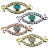 Brass Connector, with Opal, Eye, plated, micro pave cubic zirconia & 1/1 loop, more colors for choice, 20x8x2.50mm, Hole:Approx 1mm, 5PCs/Lot, Sold By Lot