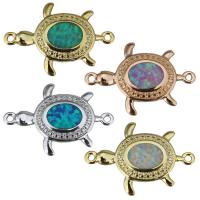 Brass Connector, with Opal, Turtle, plated, 1/1 loop, more colors for choice, 20x14x2mm, Hole:Approx 1mm, 5PCs/Lot, Sold By Lot