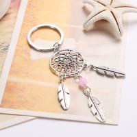 Zinc Alloy Key Chain with Glass Beads Dream Catcher silver color plated 112mm Sold By Lot